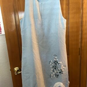 Tuckernuck Light Blue Sleeveless Dress with Floral Embroidery